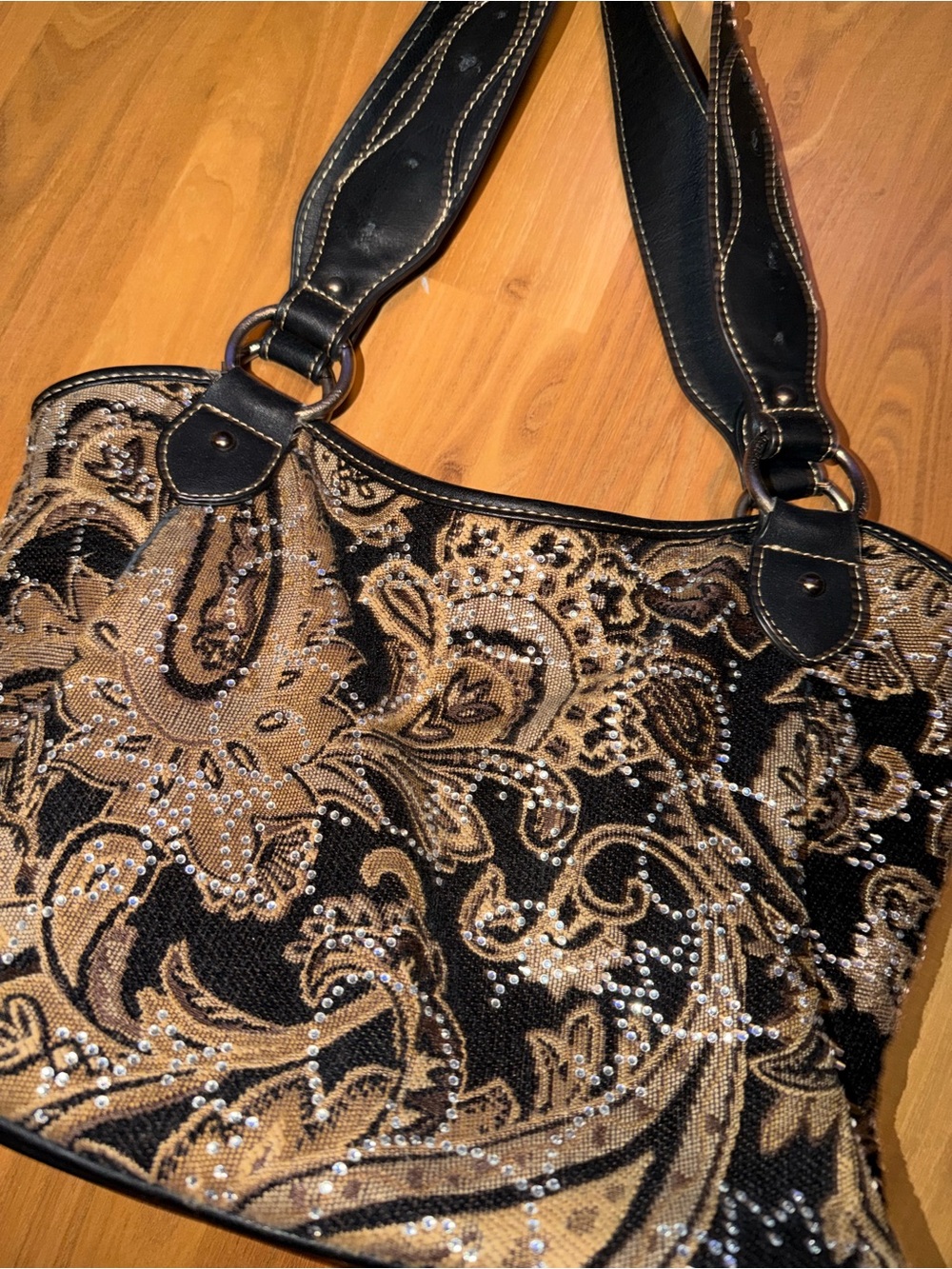 Montana West Black and Gold Paisley Shoulder Bag with Stud Accents